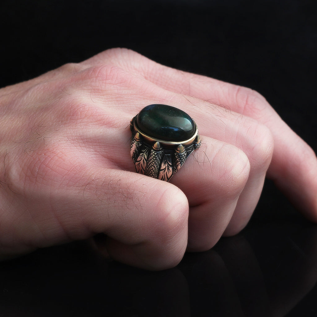 925 Sterling Silver Genuine Labradorite Stone Claw Shape Ring