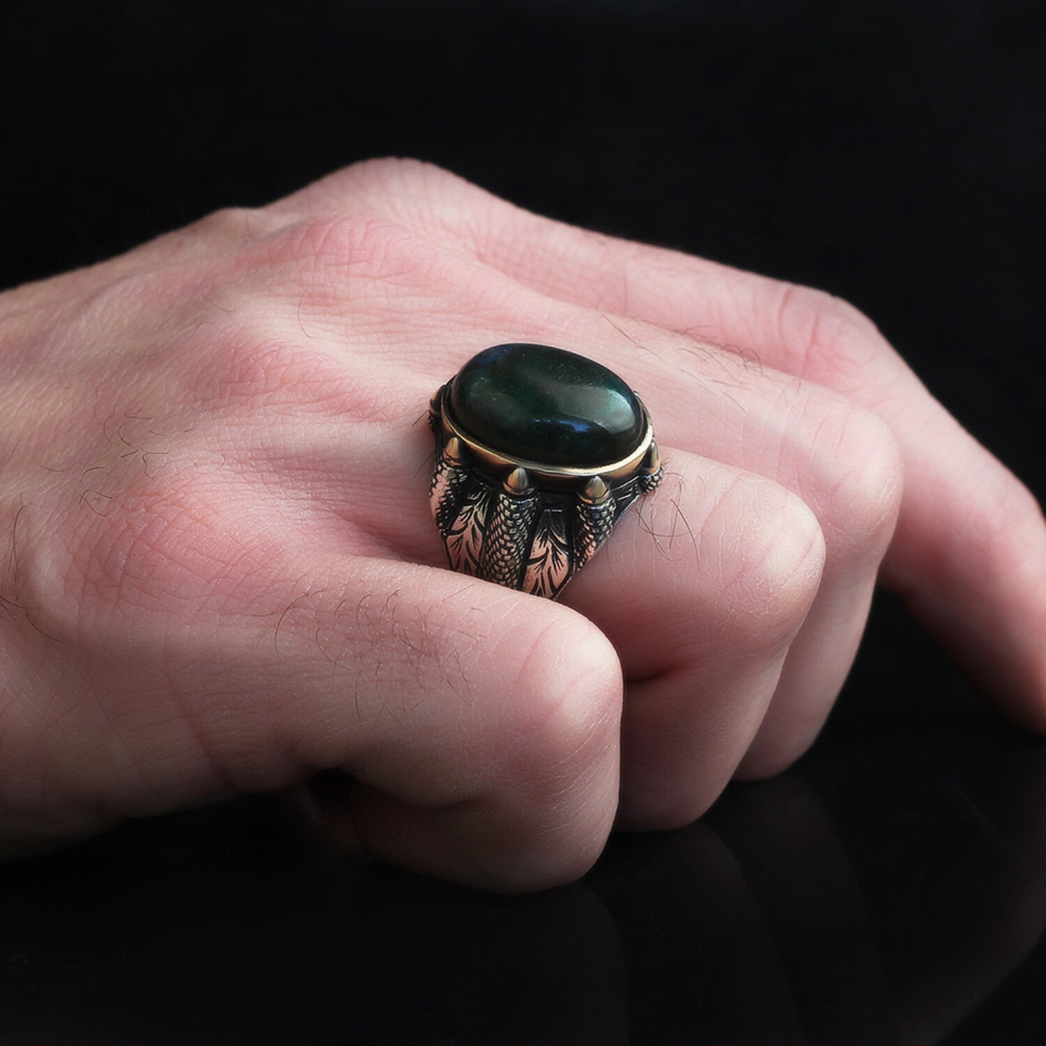 925 Sterling Silver Genuine Labradorite Stone Claw Shape Ring