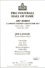 Jim Langer HOF Autographed/Inscr Goal Line Art GLAC Postcard Miami Dolphins JSA