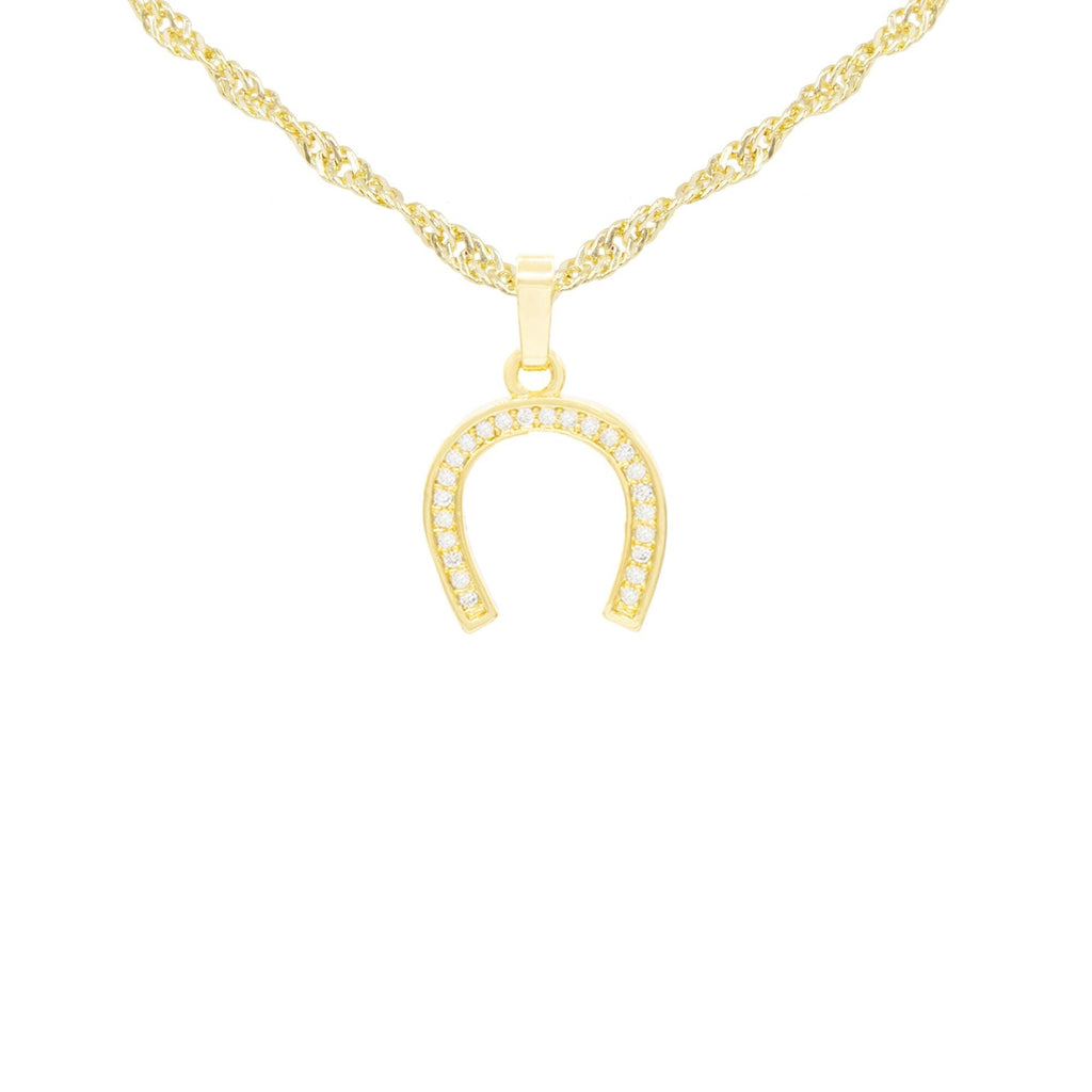 Horse Shoe Cubic Zirconia Pendant With Necklace Set 14K Gold Filled