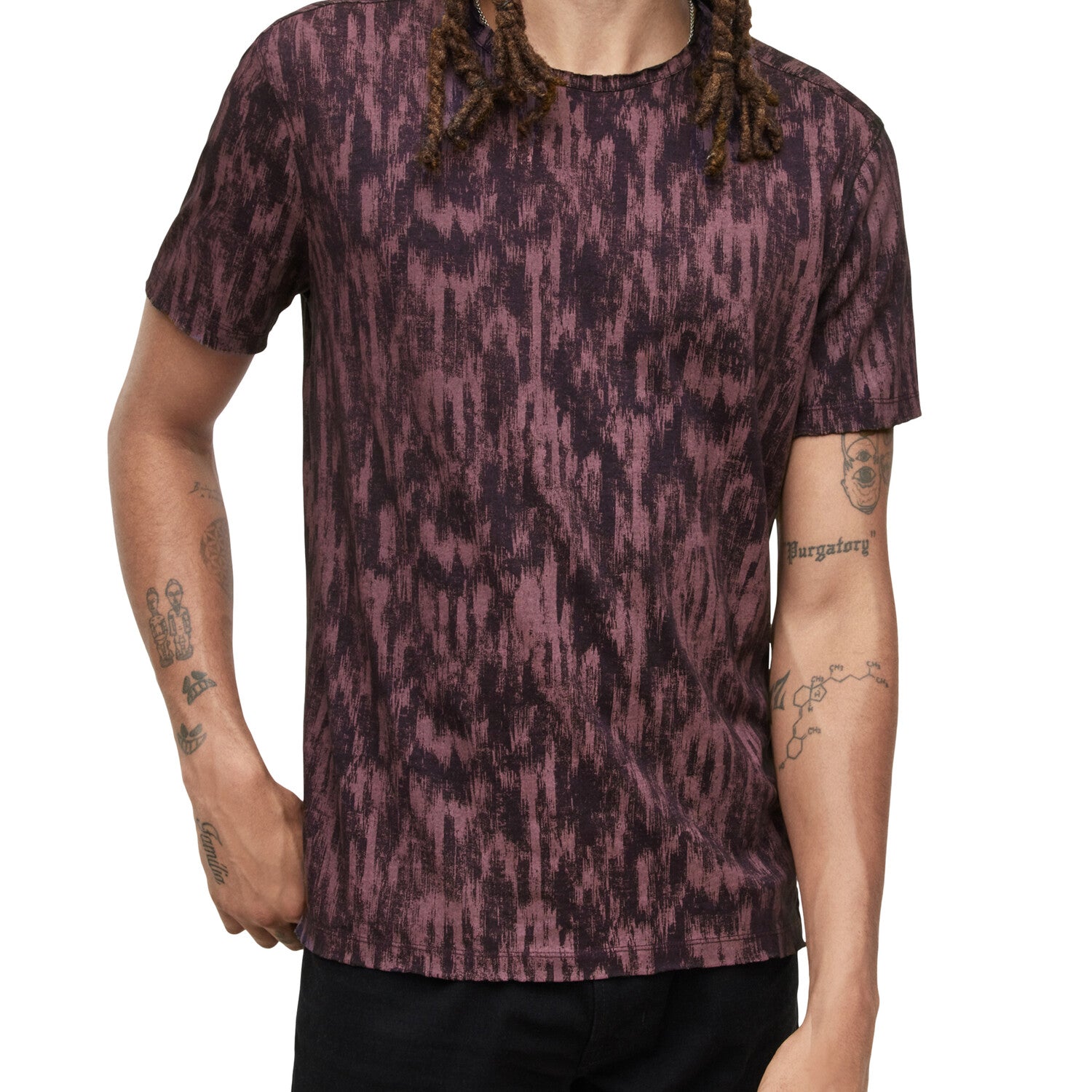 Ramsey // Short Sleeve Ikat Burnout Crew Knit Tee // Dry Fig