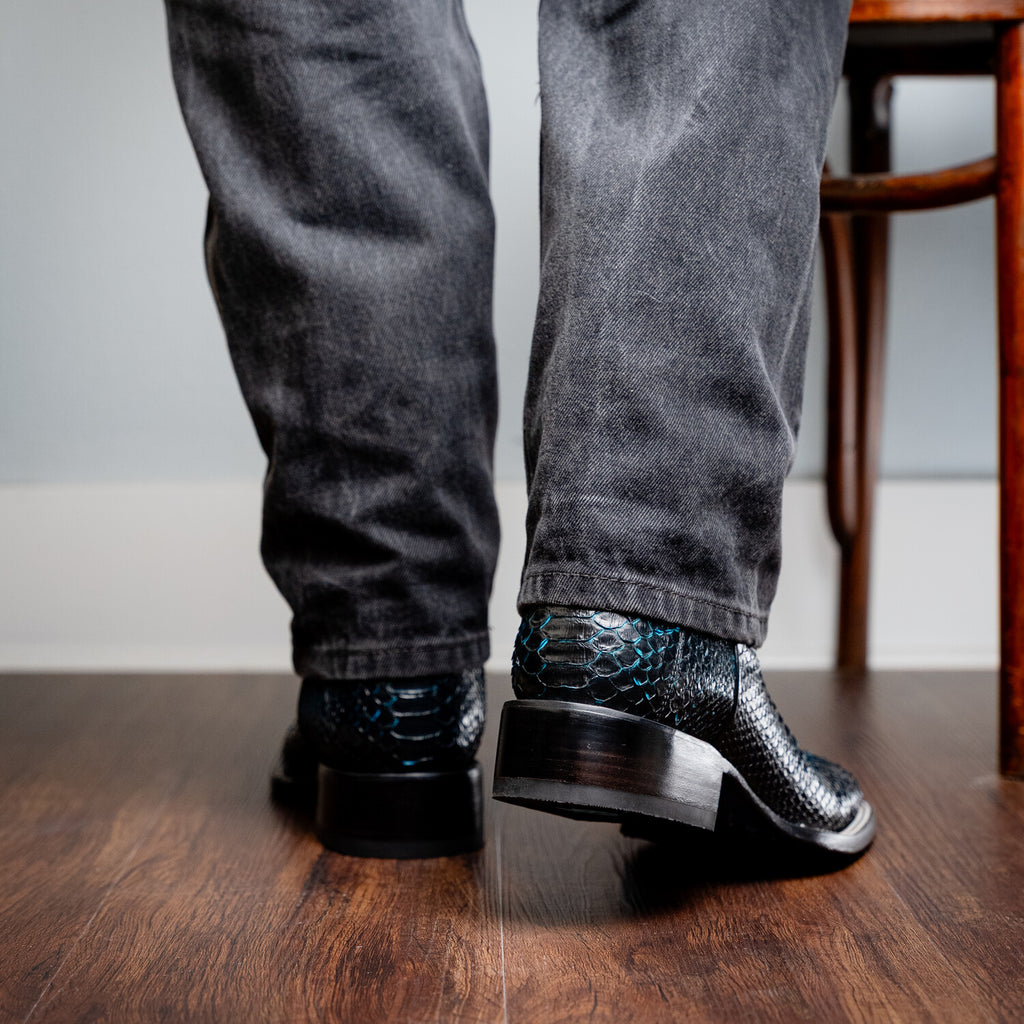 Western Collection Missouri // Python Leather Cowboy Boot // Black + Blue
