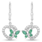 0.44 Carat Genuine Emerald and Created White Sapphire .925 Sterling Silver Earrings
