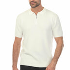 Men's Stylish Premium Knit Textured Polo Shirt with Stripe Accents // White 2