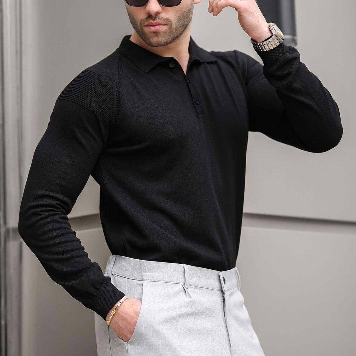 Knit Polo Sweater // Black