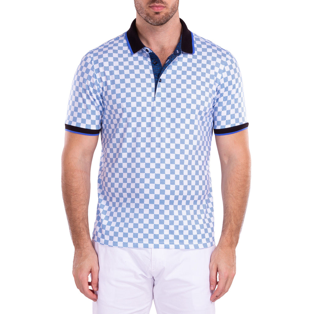 Contrast Checkered Pattern Short Sleeve Polo Shirt // White