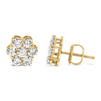 14K Yellow Gold 1 1/2 Cttw 7 Stone Floral Cluster Round Brilliant Cut Diamond Stud Earrings with Screw Backs (I-J Color, SI1-SI2 Clarity)