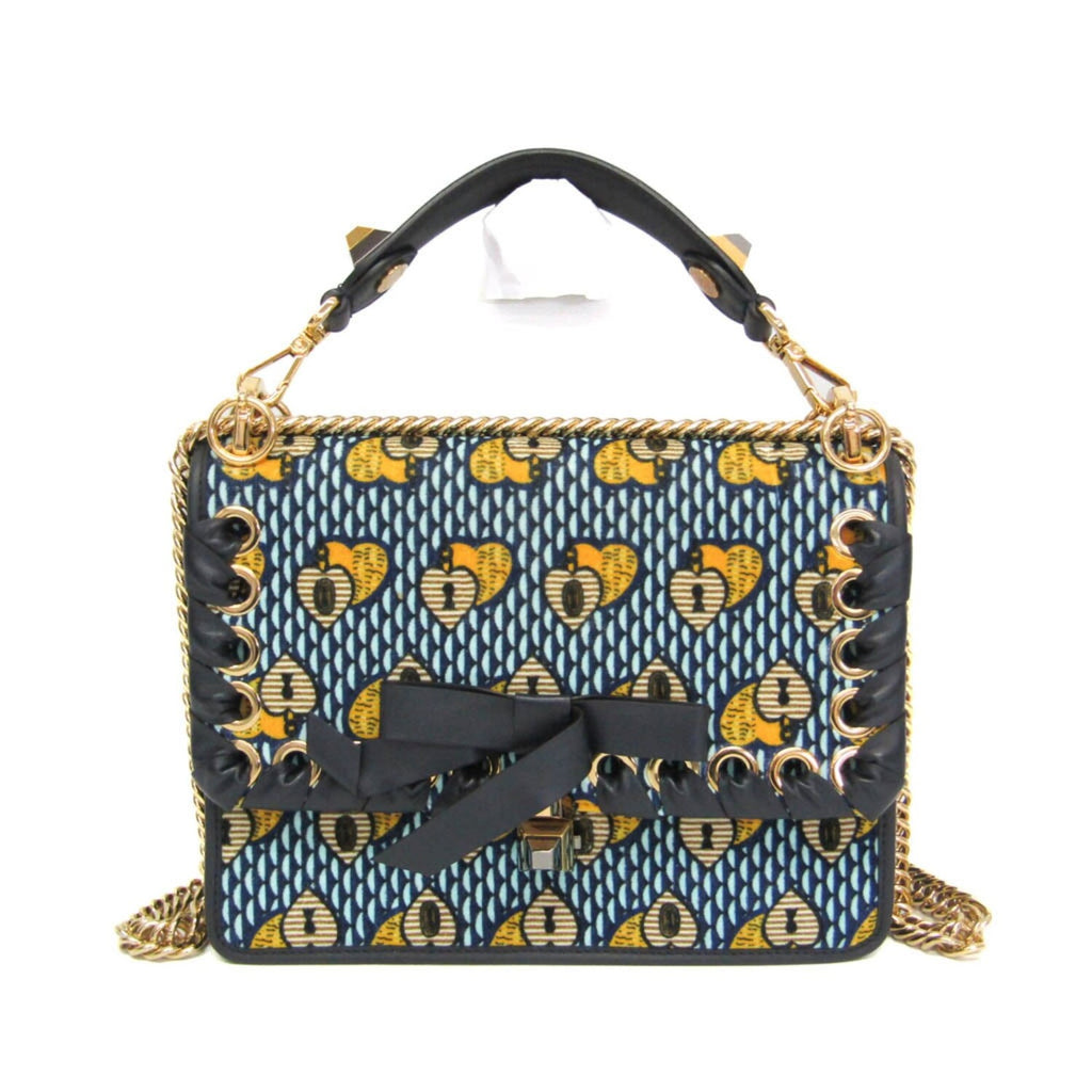 Fendi // Kan Leather + Velvet Crossbody Bag // Light Blue + Navy Blue + Yellow // Pre-Owned