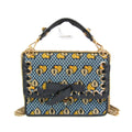 Fendi // Kan Leather + Velvet Crossbody Bag // Light Blue + Navy Blue + Yellow // Pre-Owned