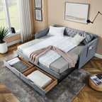 Daybed With Trundle And Storage Drawers, Flat Arms With Pocket
