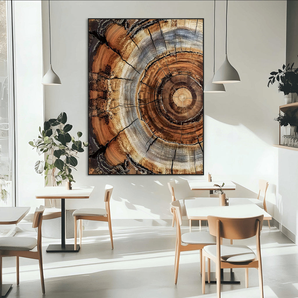 Tree Rings Wall Art Canvas Print | Rustic Cracked Wood Cross Section