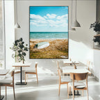 Coastal Serenity Wall Art Canvas Print, Framed Ocean View Art, Rustic Boat Nautical Coastal Decor
