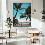 Palm Trees Wall Art Canvas Print, Framed Tropical Beach Art, Ocean Breeze Tropical Coastal Decor
