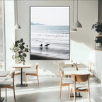 Surfer Silhouettes Wall Art Canvas Print, Framed Minimalist Ocean Art, Soft Horizon Coastal Decor