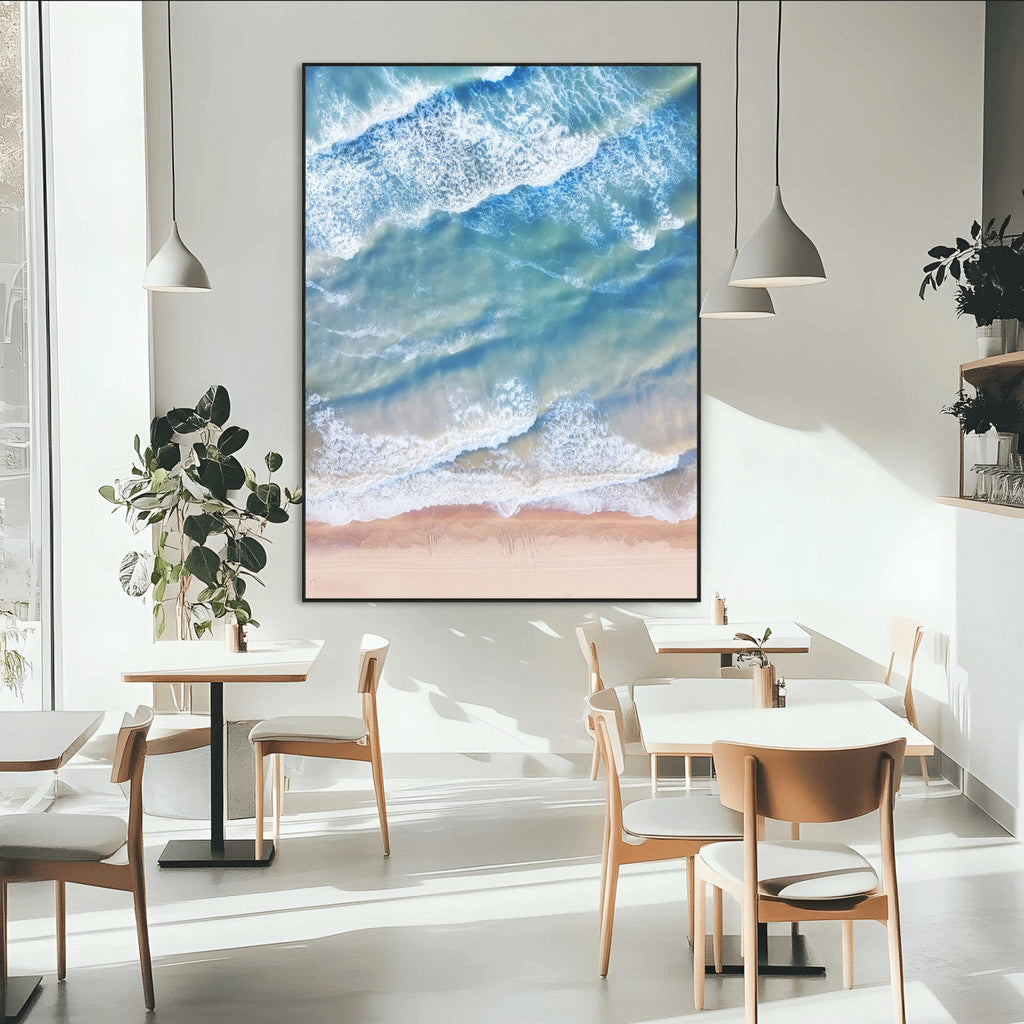Aerial Ocean Waves Wall Art | Framed Tranquil Beach Canvas