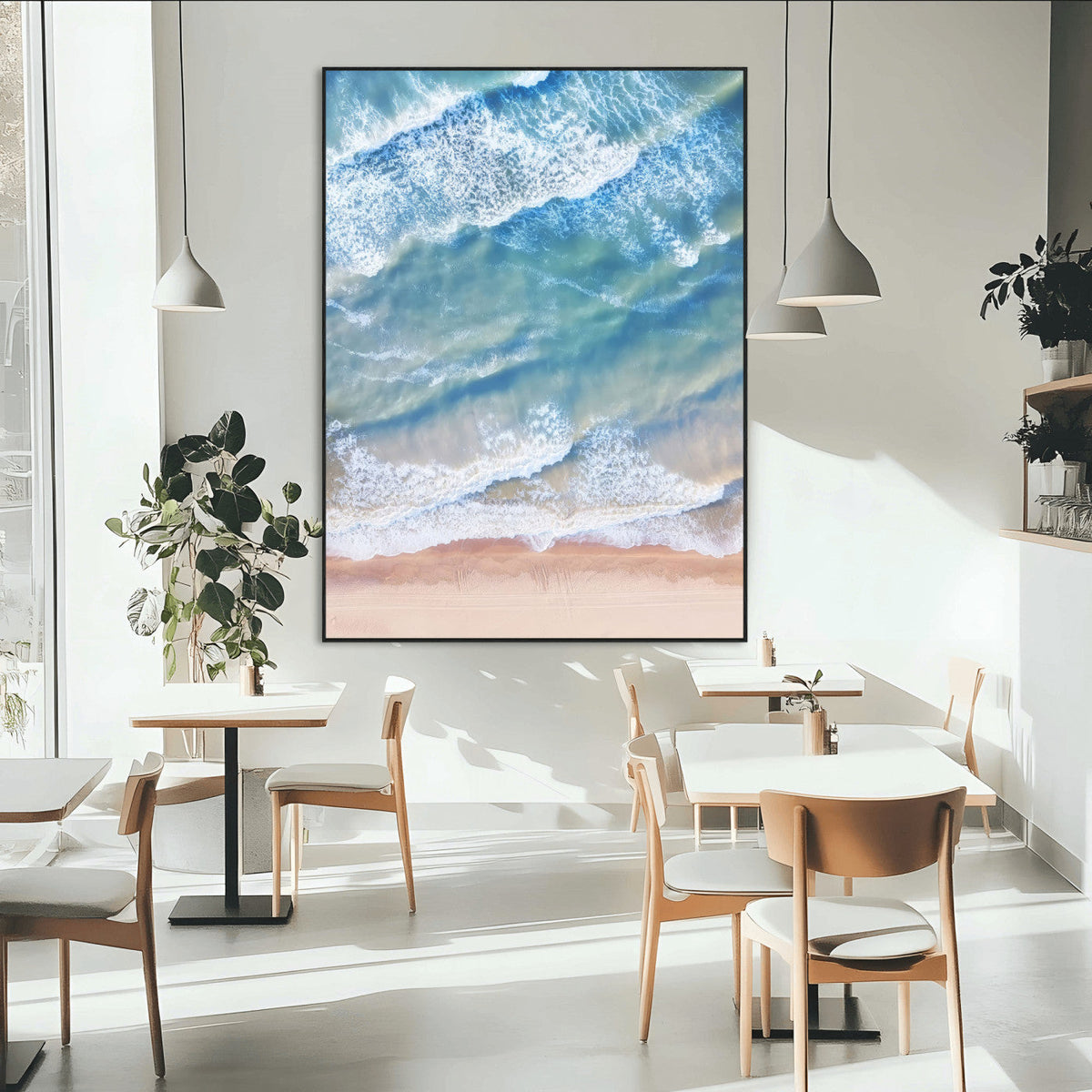 Aerial Ocean Waves Wall Art | Framed Tranquil Beach Canvas