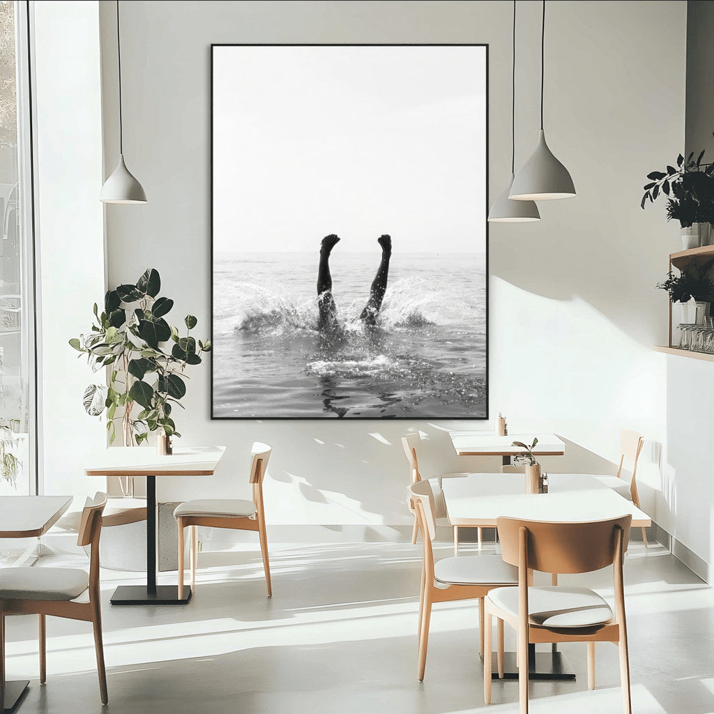 Black White Splash Wall Art | Framed Ocean Water Canvas