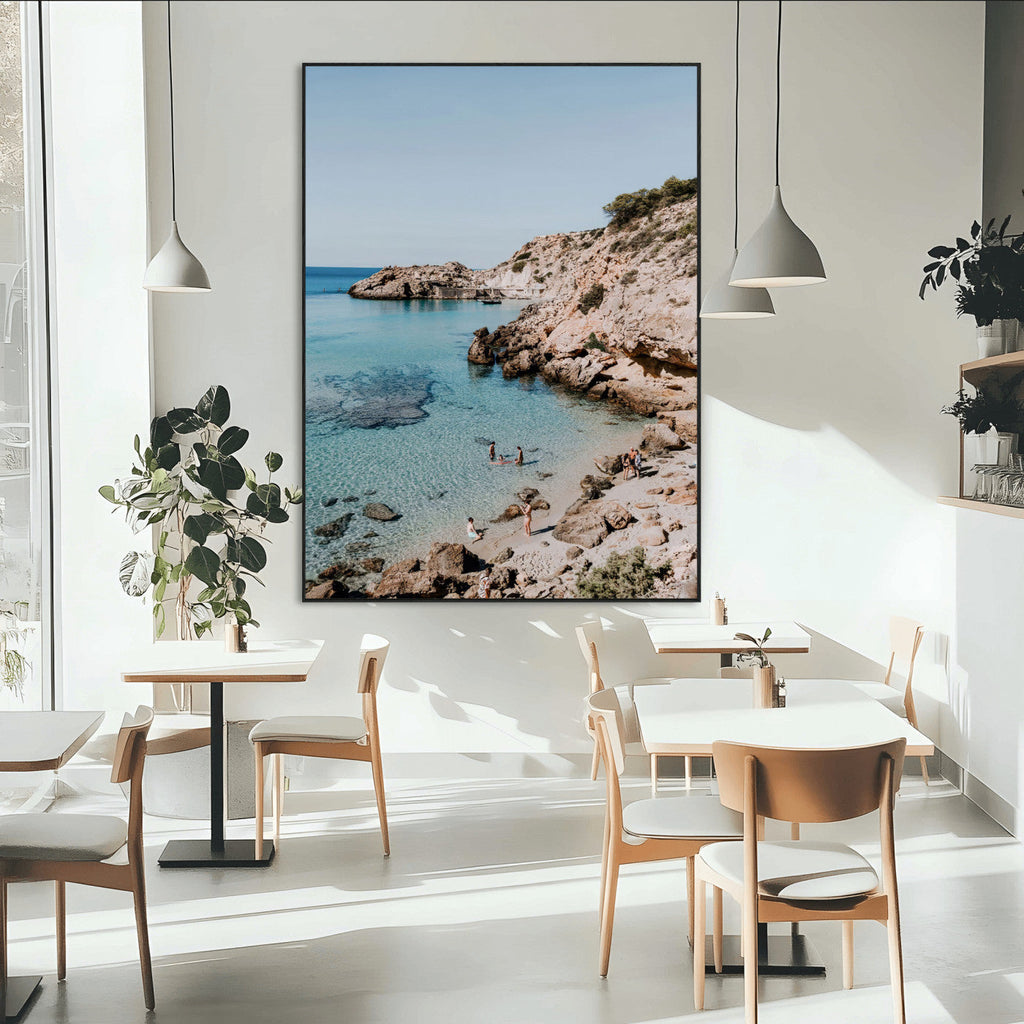 Clear Blue Water Beach Wall Art | Framed Rocky Cove Canvas