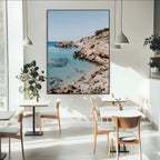 Clear Blue Water Beach Wall Art | Framed Rocky Cove Canvas