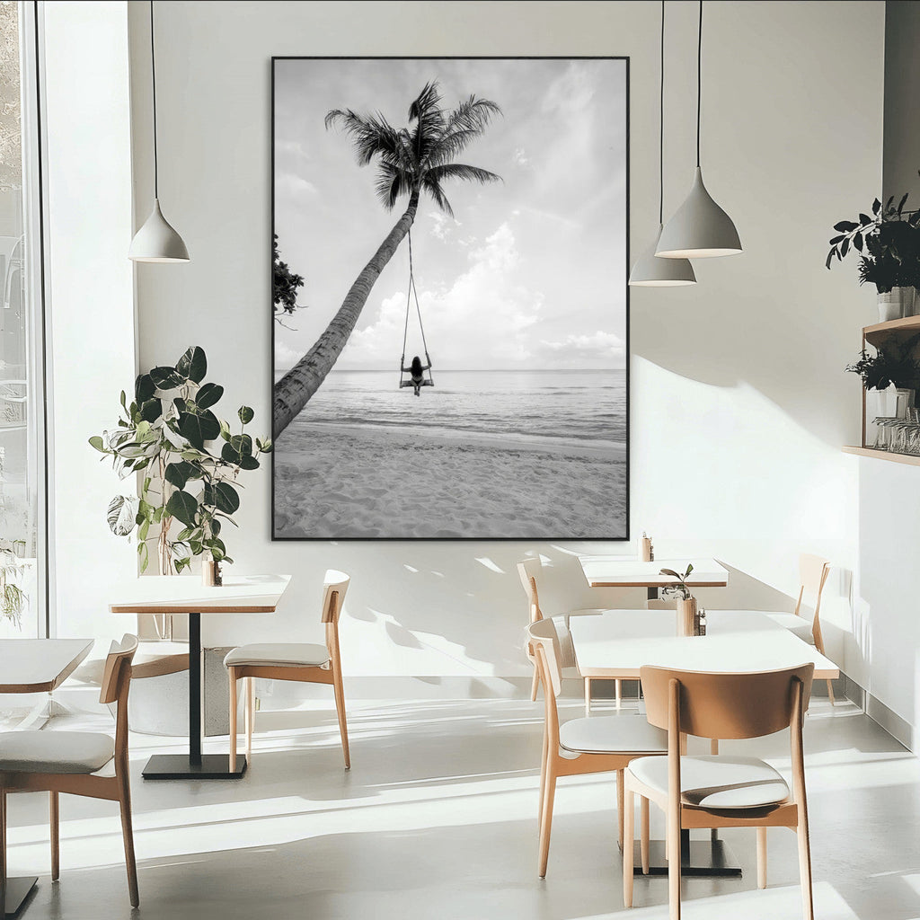 Black White Palm Tree Wall Art | Framed Ocean View Canvas