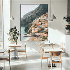 Mediterranean Coastal Cliffside Town Wall Art | Vibrant Seaside Canvas Print
