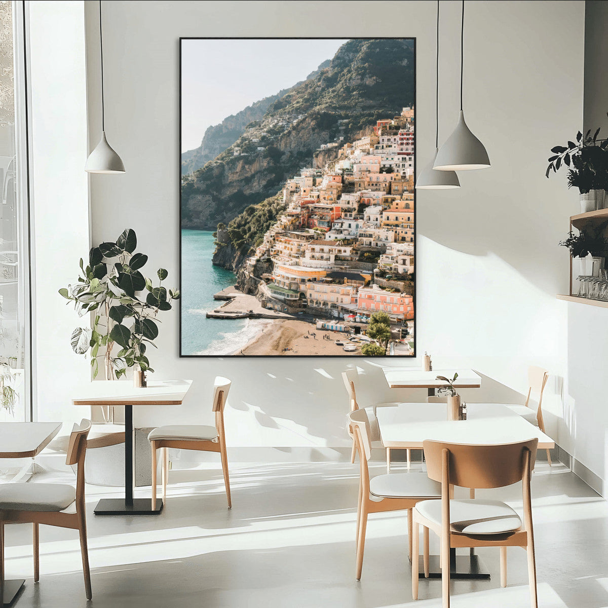 Mediterranean Coastal Cliffside Town Wall Art | Vibrant Seaside Canvas Print