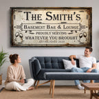Custom Family Patio Sign Wall Art Canvas Print, Personalized Rustic Bar Sign