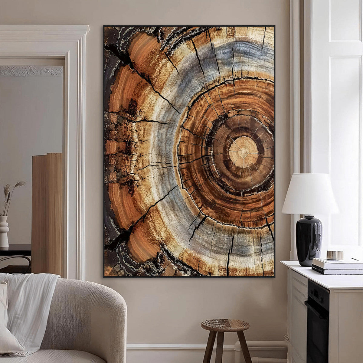 Tree Rings Wall Art Canvas Print | Rustic Cracked Wood Cross Section