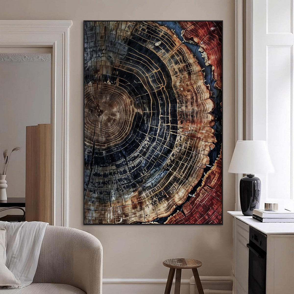 Tree Rings Wall Art Canvas Print | Framed Rustic Wood Grain
