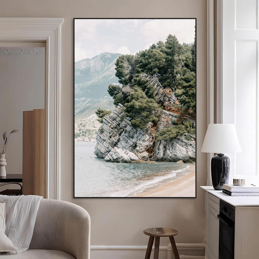 Beach Trees Wall Art Canvas Print, Framed Earthy Beachside Coastal Nature Art
