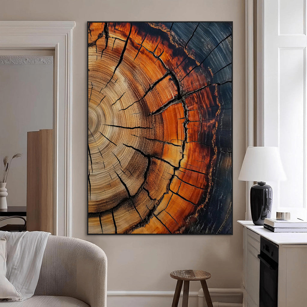 Rustic Wood Wall Art Canvas Print, Framed Tree Rings Nature Art, Earthy Tones Modern Rustic Decor