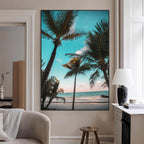 Palm Trees Wall Art Canvas Print, Framed Tropical Beach Art, Ocean Breeze Tropical Coastal Decor