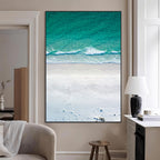 Turquoise Ocean Wall Art Canvas Print, Framed White Sand Shore Art, Gentle Waves Coastal Decor
