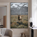 Wild Elk Wall Art Canvas Print, Framed Mountain Wilderness Majestic Animal Artwork