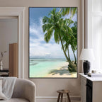 Tropical Beach Palm Trees Canvas Print, Framed Island Coastal Wall Art Ocean Horizon
