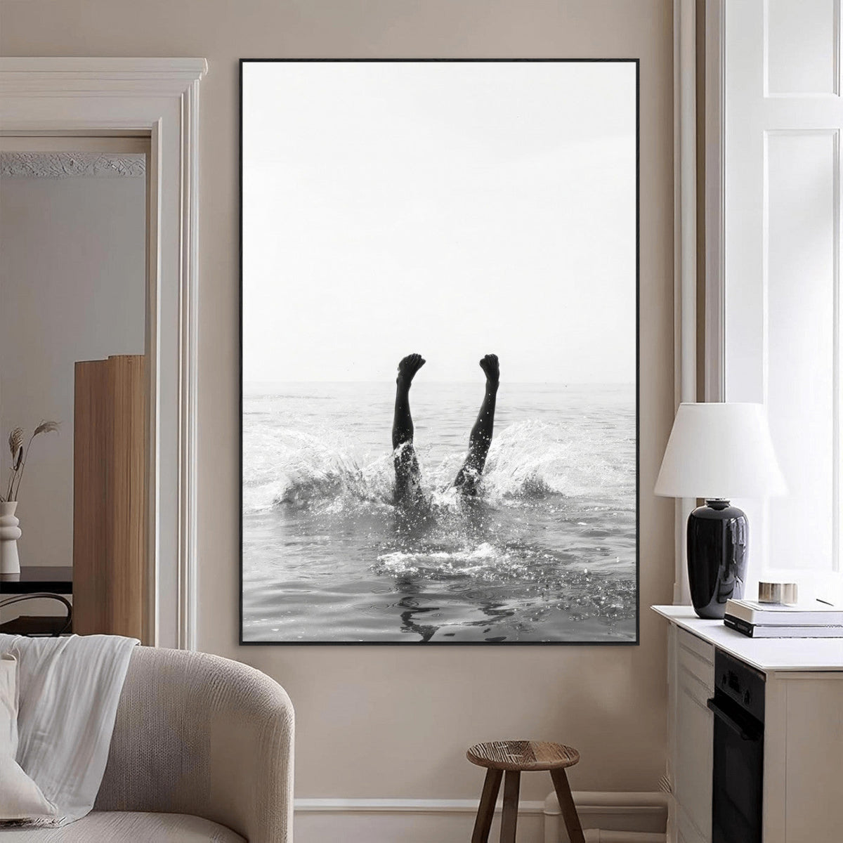 Black White Splash Wall Art | Framed Ocean Water Canvas