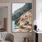 Mediterranean Coastal Cliffside Town Wall Art | Vibrant Seaside Canvas Print