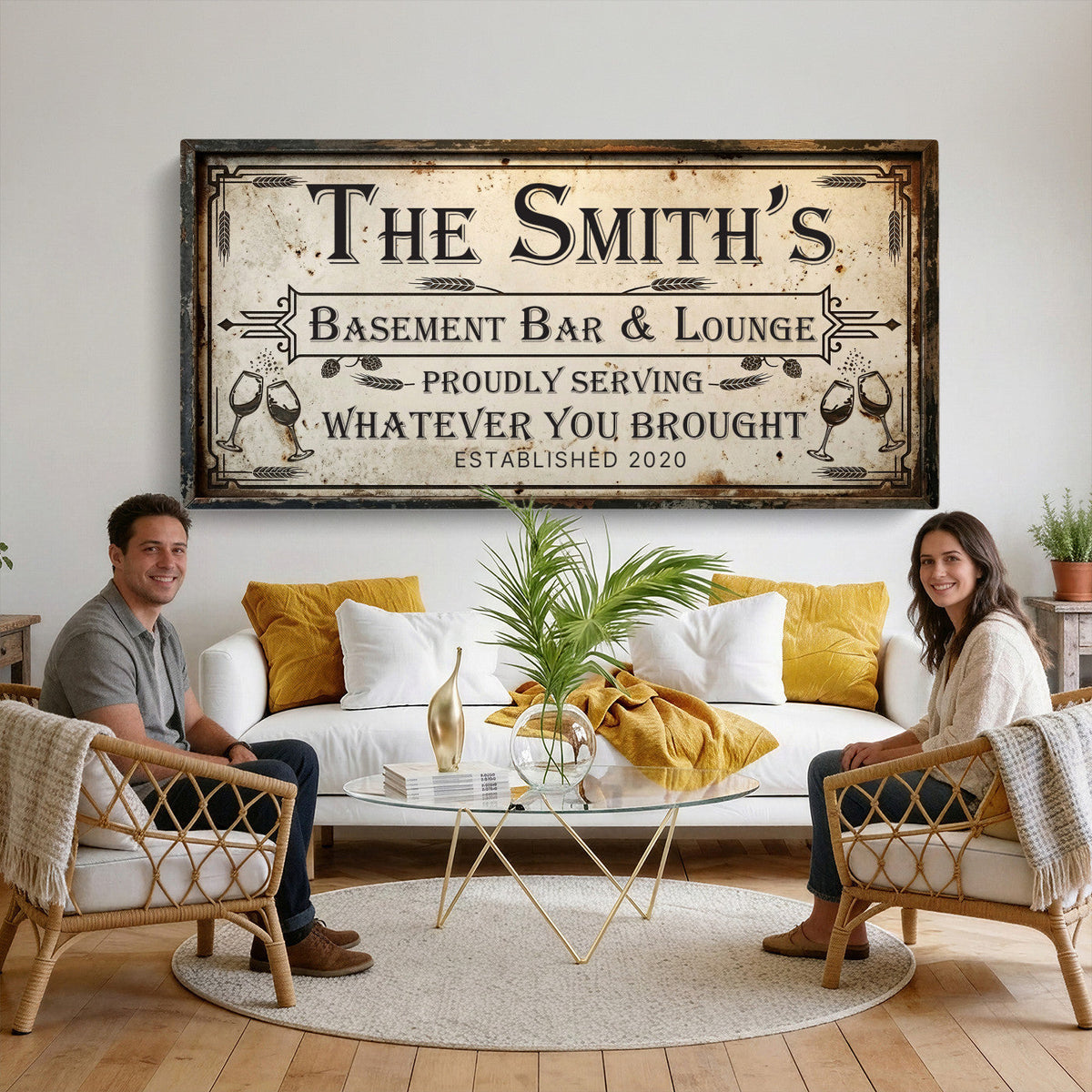 Custom Family Patio Sign Wall Art Canvas Print, Personalized Rustic Bar Sign
