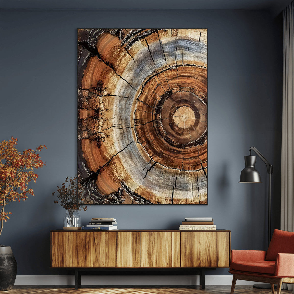 Tree Rings Wall Art Canvas Print | Rustic Cracked Wood Cross Section