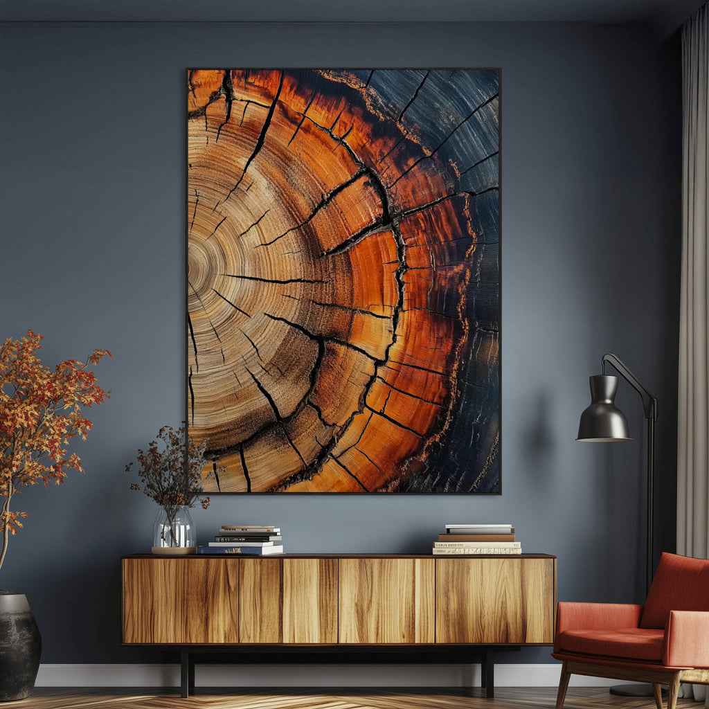 Rustic Wood Wall Art Canvas Print, Framed Tree Rings Nature Art, Earthy Tones Modern Rustic Decor
