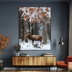Serene Landscape Wall Art Canvas Print, Framed Winter Wonderland Deer Art, Rustic Cabin Decor