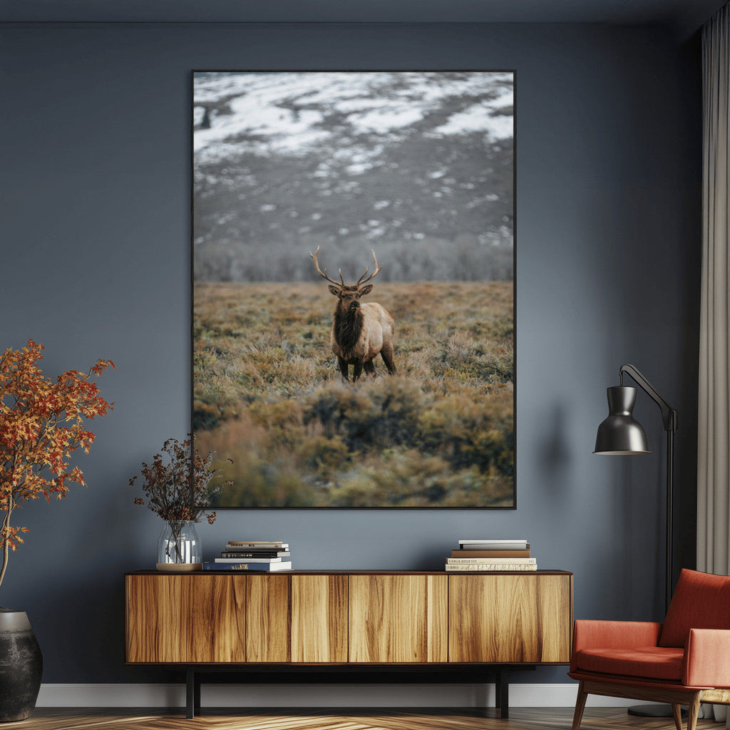 Wild Elk Wall Art Canvas Print, Framed Mountain Wilderness Majestic Animal Artwork
