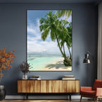 Tropical Beach Palm Trees Canvas Print, Framed Island Coastal Wall Art Ocean Horizon