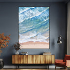 Aerial Ocean Waves Wall Art | Framed Tranquil Beach Canvas