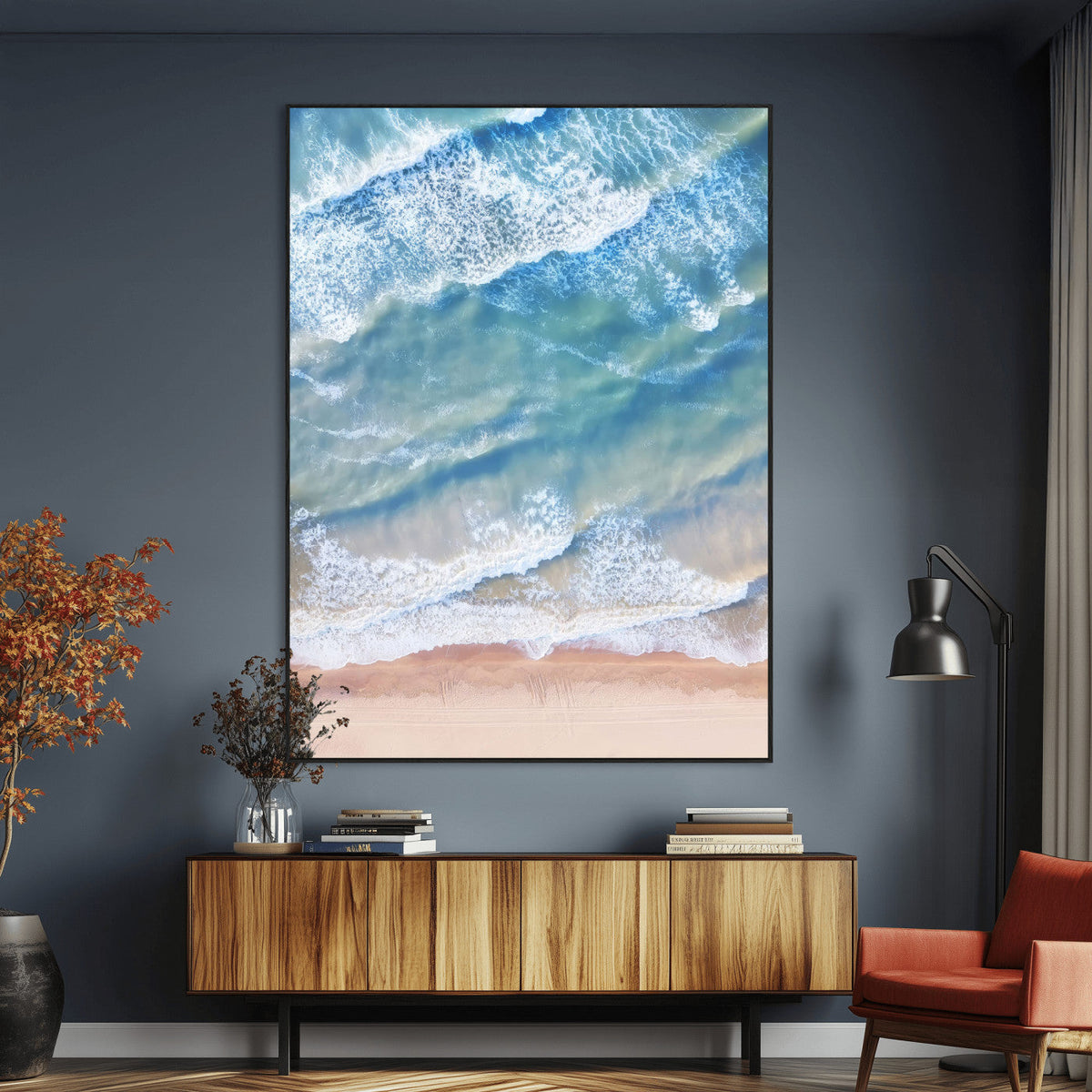 Aerial Ocean Waves Wall Art | Framed Tranquil Beach Canvas