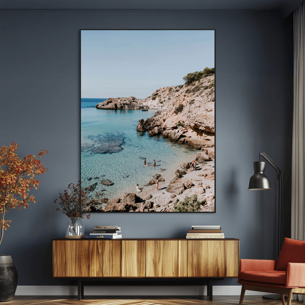 Clear Blue Water Beach Wall Art | Framed Rocky Cove Canvas
