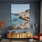 Clear Blue Water Beach Wall Art | Framed Rocky Cove Canvas