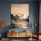 Sunset Wave Ocean Wall Art | Framed Palm Tree Canvas