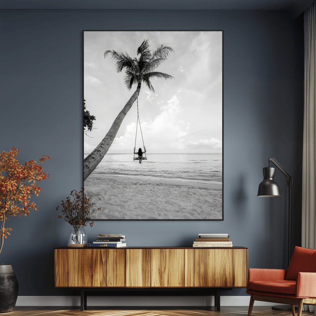 Black White Palm Tree Wall Art | Framed Ocean View Canvas