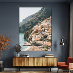 Mediterranean Coastal Cliffside Town Wall Art | Vibrant Seaside Canvas Print